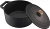 A black cast iron pot with its lid slightly ajar, shown on a white background. Produktbild-Vorschau