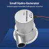 A silver DC hydro generator is shown against a blue background with text overlays. Náhled obrázku produktu