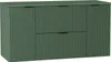 A green cabinet with fluted doors and drawers.