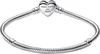 A silver Pandora charm bracelet with a heart-shaped clasp engraved with text. Anteprima dell’immagine prodotto