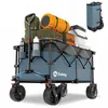 A blue and gray folding wagon loaded with camping gear, shown on a white background. A smaller, folded version of the wagon is shown in the upper right corner. Voir les images du produit
