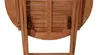 The back of a round wooden garden table with folding legs. Produktbild-Vorschau