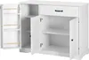A white sideboard with its doors and drawer open, showing the interior shelves and compartments. Anteprima dell’immagine prodotto