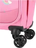 A close-up view of the bottom corner of a pink suitcase with black wheels. Anteprima dell’immagine prodotto