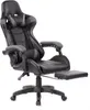 A black and gray gaming chair with a footrest, shown from a side-angle on a white background. Produktbild-Vorschau
