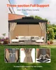 A gazebo with privacy curtains set up on a deck with outdoor furniture. Produktbild-Vorschau