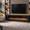 A modern living room with a large television mounted above a long, sleek electric fireplace. Produktbild-Vorschau