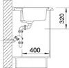 A technical drawing showing the side view of a sink and its plumbing, with dimensions indicated. Produktbild-Vorschau