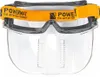 A close-up, front-facing studio shot of safety goggles with a clear face shield and an orange adjustable strap. Náhled obrázku produktu