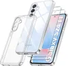 A clear phone case and screen protector are shown with a phone. Produktbild-Vorschau