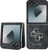 A black flip phone case with the Guess logo and branding, shown in both open and closed positions. Podgląd zdjęcia produktu