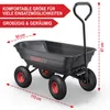 A black garden cart with red wheels is shown from a slight angle, with dimensions indicated by lines and text. Produktbild-Vorschau