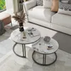 WISFOR 2er Set Couchtisch mit Aluminiumgestell, Satztisch Produktbild-Vorschau 1