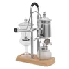 A silver siphon coffee maker with a wooden base, presented on a white background. Náhled obrázku produktu
