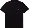 A black t-shirt with a small golden logo on the chest. Produktbild-Vorschau