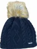 A close-up studio shot of a black knit hat with a brown pom-pom. Produktbild-Vorschau
