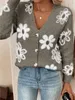 ASKSA Dámský svetr s dlouhým rukávem V-Neck Loose Floral Náhled obrázku produktu 2