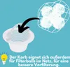 An illustration showing a pool skimmer basket and filter balls, with text explaining its use for pre-filtration. Produktbild-Vorschau