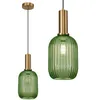 Two green glass pendant lights with gold metal accents against a white background. Produktbild-Vorschau