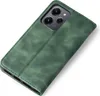 A green flip cover phone case is shown from a diagonal angle against a white background. Produktbild-Vorschau