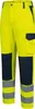 A pair of yellow work pants with navy blue accents and reflective stripes. Produktbild-Vorschau
