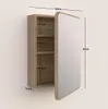 A wooden medicine cabinet with a mirror door, showing dimensions. Náhled obrázku produktu