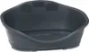A dark gray plastic dog bed with raised sides and ventilation holes in the base. Náhled obrázku produktu