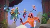 A group of animated characters are jumping and posing in a jungle-like environment. Produktbild-Vorschau