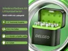 A charging case with AA lithium batteries inside, surrounded by a metallic ring. Produktbild-Vorschau