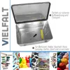 An open aluminum box with tools inside, surrounded by various product usage scenarios and product categories. Produktbild-Vorschau