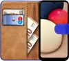 A book-style phone case is open, showing a card slot with a bank card and two euro banknotes. The phone is also visible inside the case. Produktbild-Vorschau