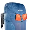Close-up of a blue backpack with an orange accessory attached. Produktbild-Vorschau