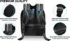 Close-up view of the back of a black backpack with callouts highlighting its features. Anteprima dell’immagine prodotto