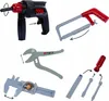 A collage of toy tools including a drill, saw, pliers, caliper, and screwdriver bits. Produktbild-Vorschau