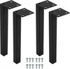 Four black metal table legs and a set of screws are displayed against a white background. Produktbild-Vorschau