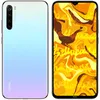 A front and back view of a smartphone with a colorful abstract wallpaper on the screen. Produktbild-Vorschau