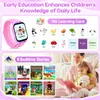 A pink smartwatch is displayed next to learning cards and a mother reading a story to her child. Náhled obrázku produktu