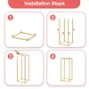 Four panels showing the steps to assemble a rectangular metal stand. Produktbild-Vorschau