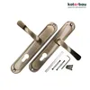 Two door handles with their accessories are displayed on a white background. Podgląd zdjęcia produktu