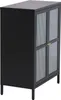 A black sideboard with fluted glass doors and gold handles, shown from a side angle against a white background. Podgląd zdjęcia produktu