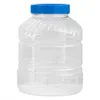 A clear, studio shot of a large, transparent plastic storage container with a blue screw-on lid, isolated on a white background. Produktbild-Vorschau