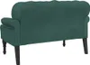 The back view of a dark green velvet bench with a tufted back and rolled arms, resting on four dark wooden legs. Náhled obrázku produktu