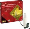 The image shows the packaging of an LED light chain with candle lights, along with one individual candle light with a clip. Produktbild-Vorschau
