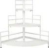 A white metal corner shelf unit with three tiers. Voir les images du produit