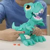 A child's hands are interacting with a teal-colored toy dinosaur. Náhled obrázku produktu