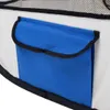A close-up view of a blue pocket on a white and black fabric item, possibly a pet enclosure. Náhled obrázku produktu