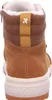 The back view of a brown leather boot with white fur lining. Voir les images du produit