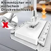 A close-up view of a white floor mop with a mechanism for attaching cleaning cloths, set against a blurred background of a room. Produktbild-Vorschau