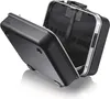 An open black tool case with silver trim, showing its interior compartments. Produktbild-Vorschau
