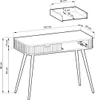 A technical drawing with dimensions of a console table and a separate drawer. Náhled obrázku produktu